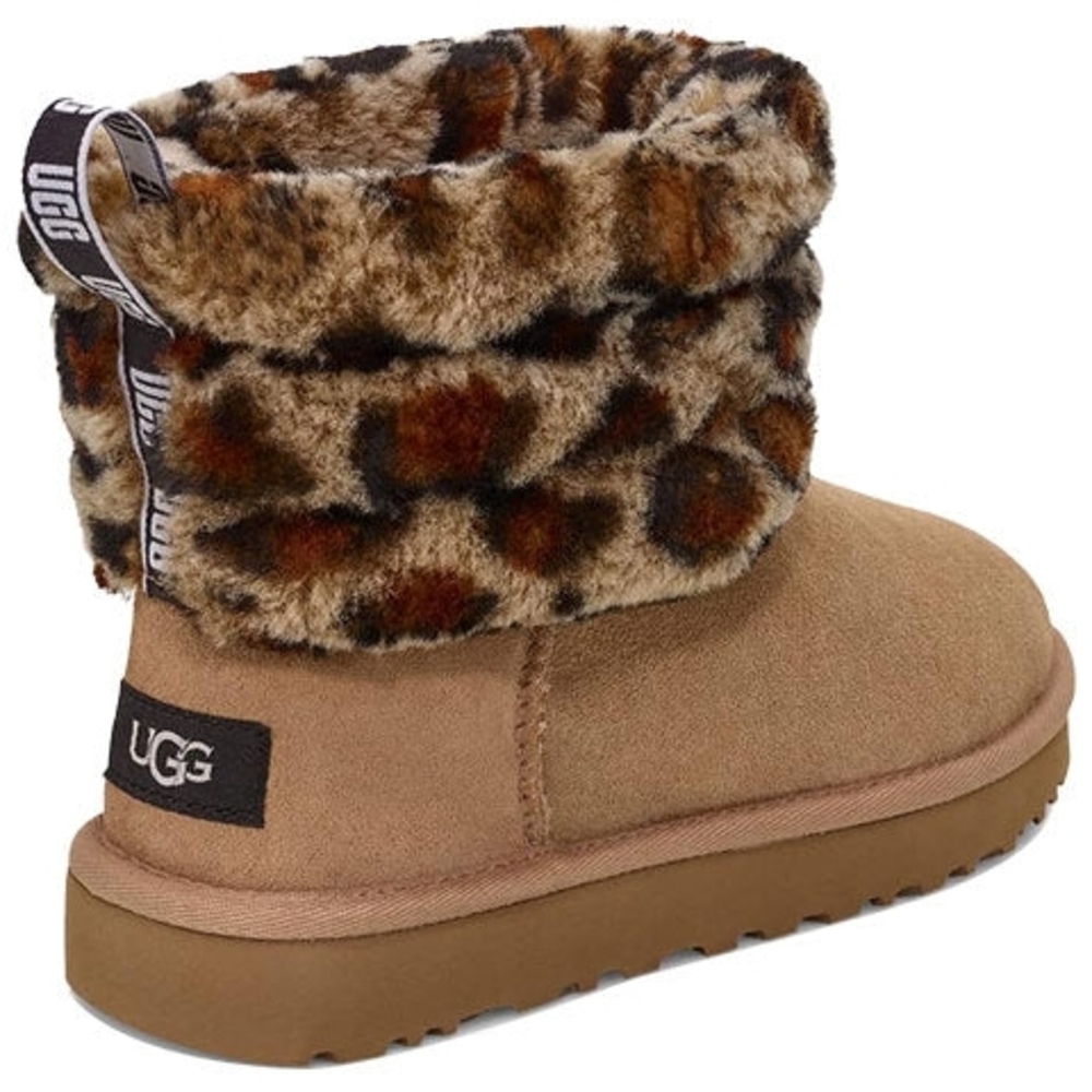 UGG Fluff Mini Quilted Leopard Bootie Sz 8 Womens